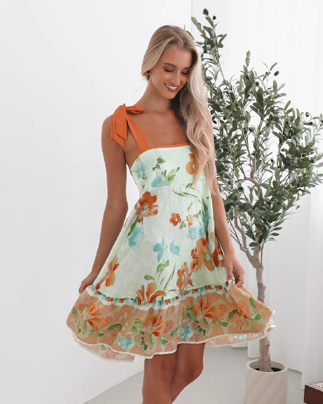 Matilde Dress - Green Floral Sustainable Organic
