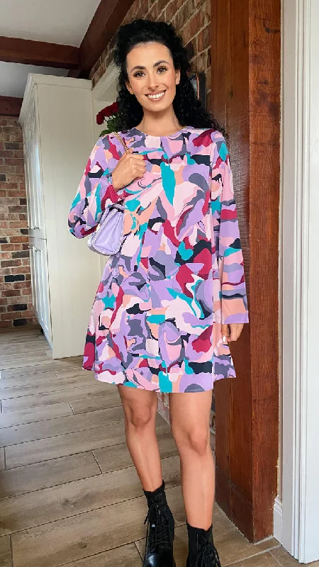 Lilac Abstract Print Shift Dress garde