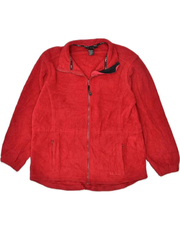 L.L.BEAN Womens Fleece Jacket UK 14 Medium Red Polyester Cashmere