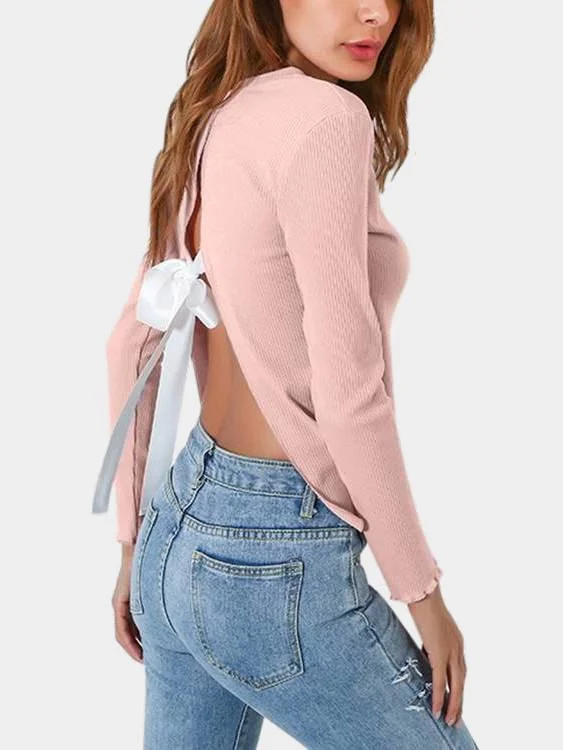 Custom V-Neck Long Sleeve Slit Hem Pink Top Dynamic Women's High - energy