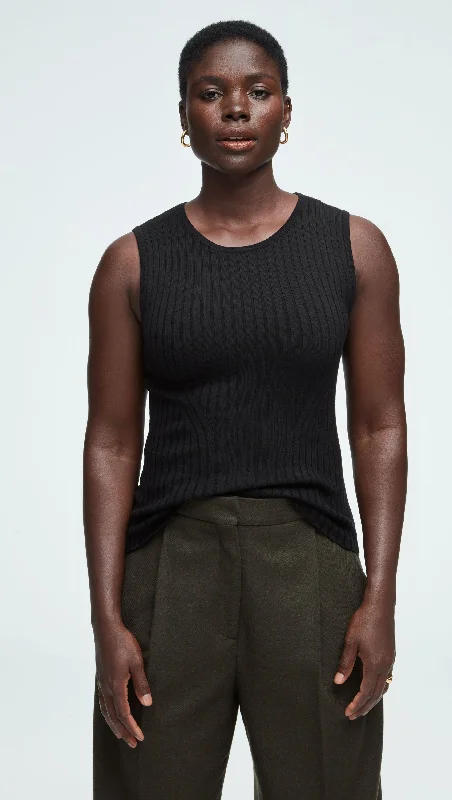 Ribbed Shell in Merino Wool | Black Classic Women's Tweed