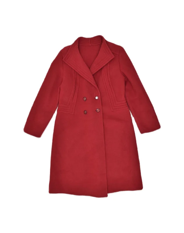 VINTAGE Womens Double Breasted Overcoat IT 42 Medium Red Sleek Women's Metallic