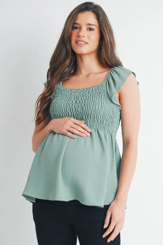 Flutter Sleeve Square Neck Smocked Maternity Top