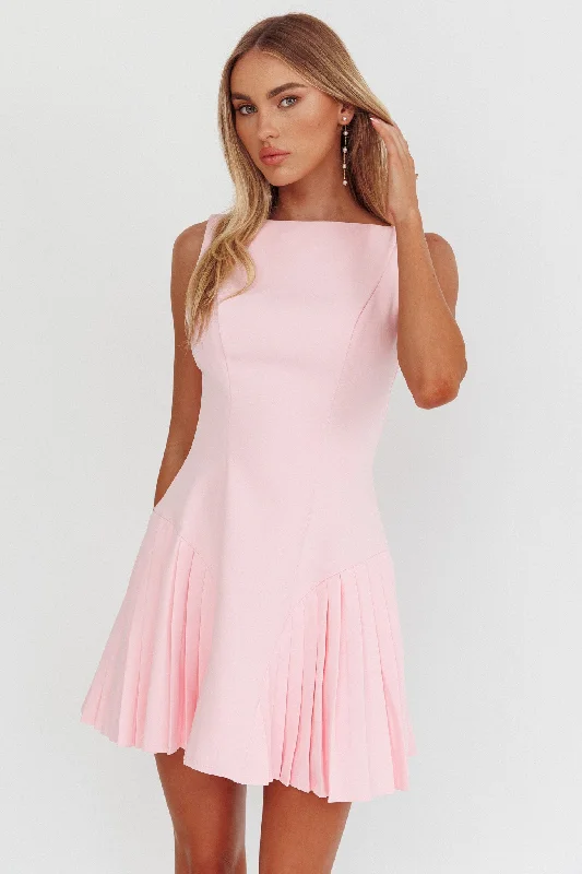 Opulent Accordion Pleat Mini Dress Pink Stylish Women's Tropical 