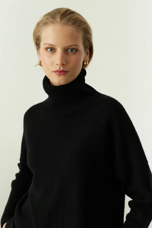 Black Cashmere Rollneck Sweater Casual Women's Japanese 