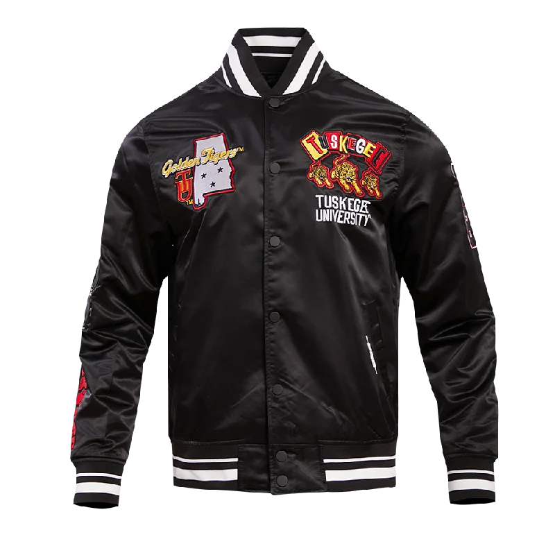 NCAA TUSKEGEE UNIVERSITY HOMECOMING RIB MEN'S SATIN JACKET (BLACK)