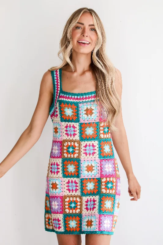 FINAL SALE - Destined For Bliss Crochet Knit Mini Dress Trendy Women's 