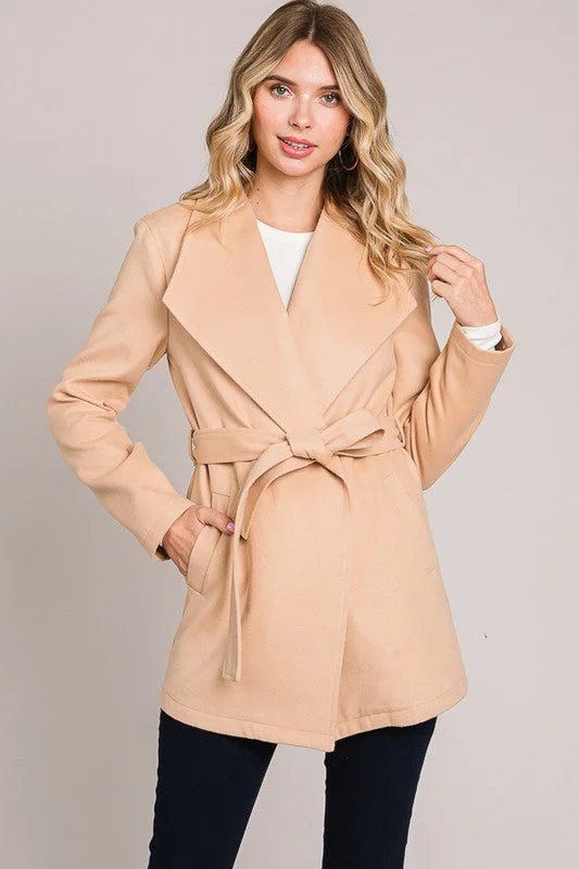 Stephanie Collar Front Tie Coat Classic Women's Tweed