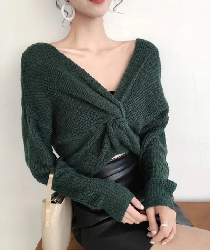 Stylish v neck long sleeve sweater  118