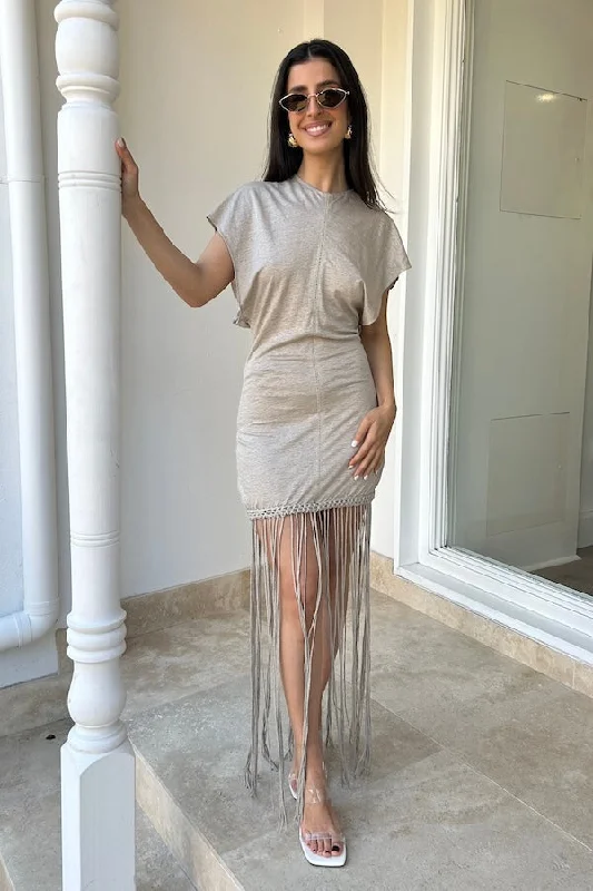 Ines Fringe Dress Oatmeal Scandinavian