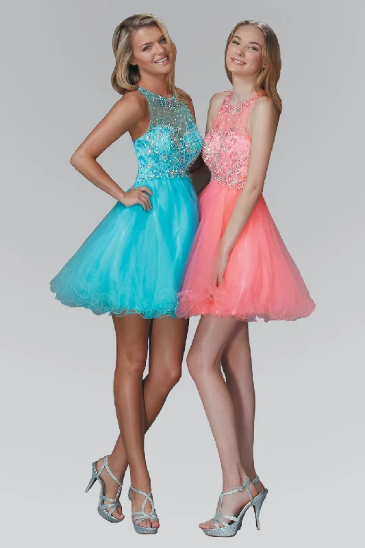 Elizabeth K - GS2074 Bedazzled Illusion Tulle Dress