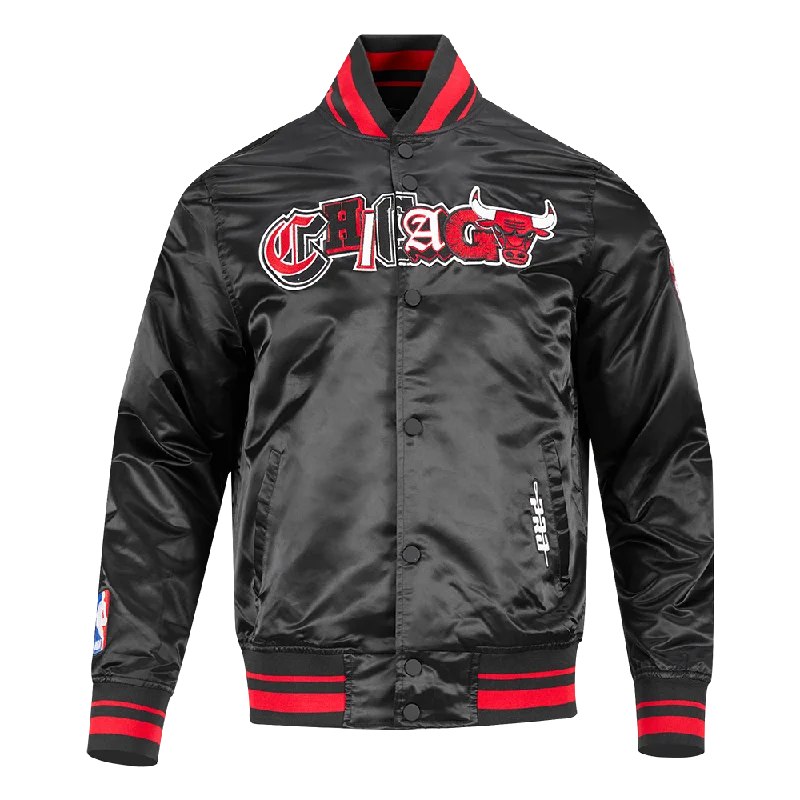 NBA CHICAGO BULLS CITY RANSOM MEN'S RIB SATIN JACKET (BLACK/RED/BLACK)