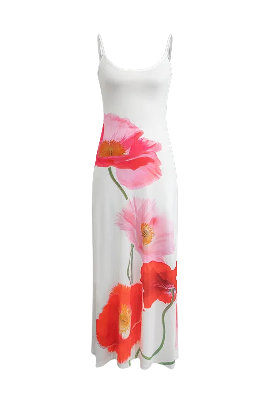 A&A Backless Printed Flower Vacation Maxi Dress