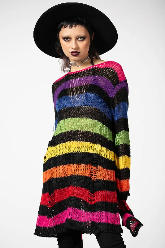 Over The Rainbow Knit Sweater Sleek Women's Metallic