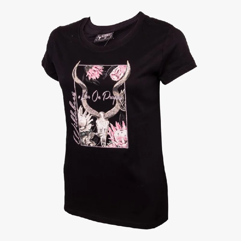 Wildebees Womens Protea Kudu Skull Short Sleeve Tee Black Street