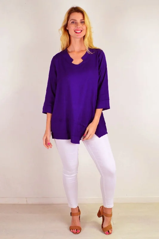 Deep Purple Linen Cotton Tunic Top