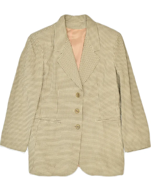 VINTAGE Womens 3 Button Blazer Jacket IT 48 XL Beige Check Acrylic Classic Women's Tweed VINTAGE Womens 3 Button Blazer Jacket IT 48 XL Beige Check Acrylic Classic Women's Tweed