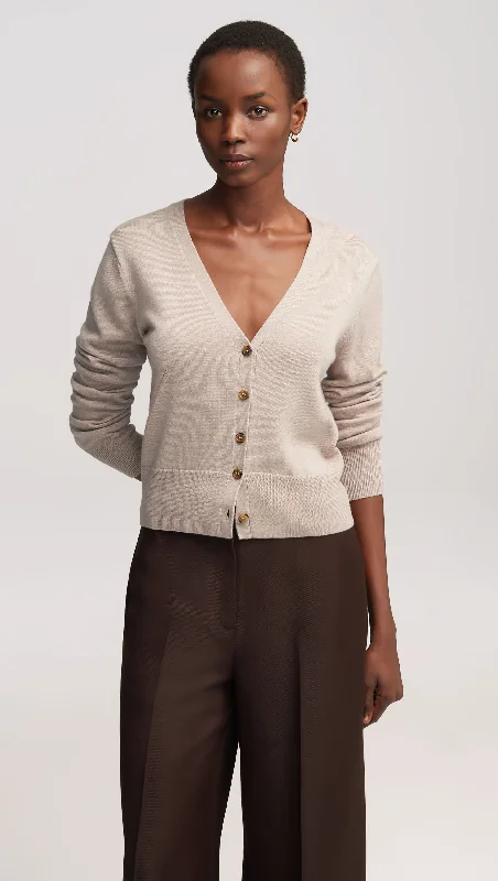 Everyday Knit Crew Cardigan in Merino Wool | Beige Youthful Women's Pop