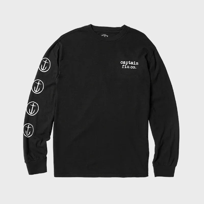 Captain Fin Mens Anchor Long Sleeve T-Shirt - Black Sustainable Organic