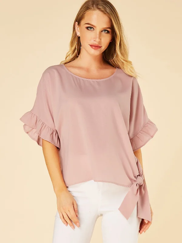 Wholesale Round Neck Plain Half Sleeve Pink T-Shirts Casual Women's Japanese 
