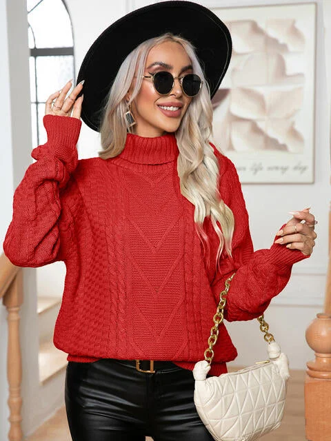 Turtleneck Cable-Knit Long Sleeve Sweater garde