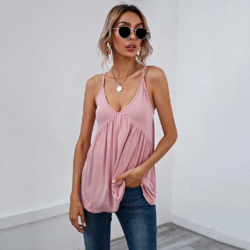 Sexy V-Neck Sleeveless Backless Halter Tops Wholesale Womens Tops