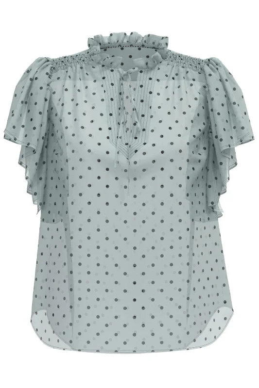 Co´couture - Dionnecc Dot Ss Frill Top 35664 - 23 Pale Blue Trendy Women's 