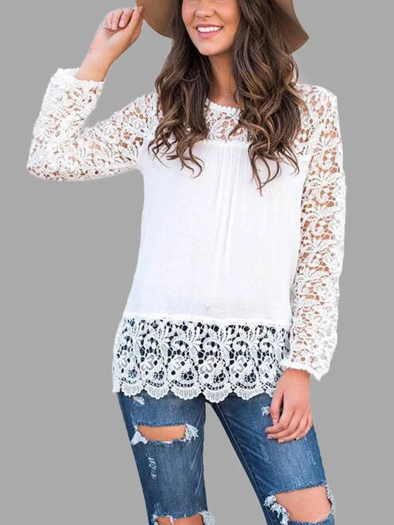 Custom Round Neck Lace Long Sleeve White T-Shirts