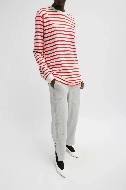 Tibi Striped Perfect Unisex Long Sleeve T - Red