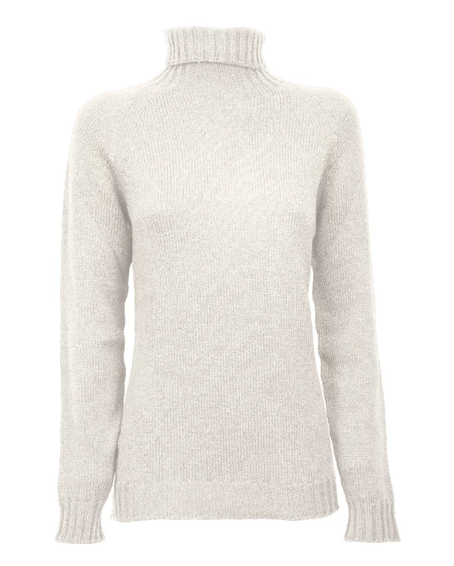 NEW FALL 24 - Women's Cashmere Raglan Sleeve Turtleneck Sweater Milk White by Monticelli Cashmere Luxurious Women's High -  end