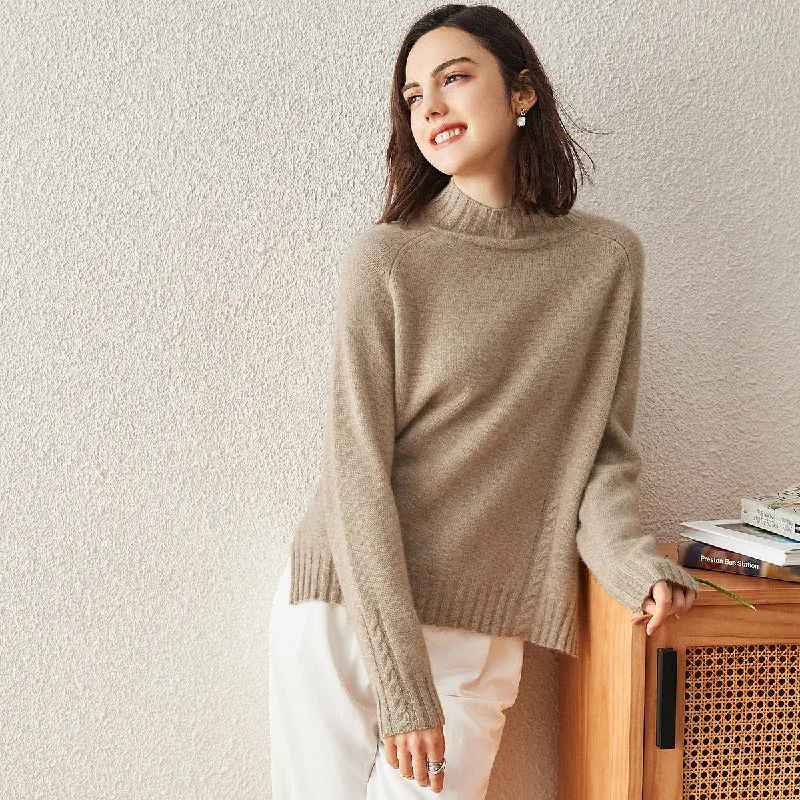100% Cashmere Mock Neck Knit Sweater Unique Women's Upcycled