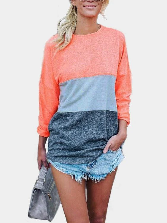 Wholesale Round Neck Curved Hem Long Sleeve T-Shirts Women