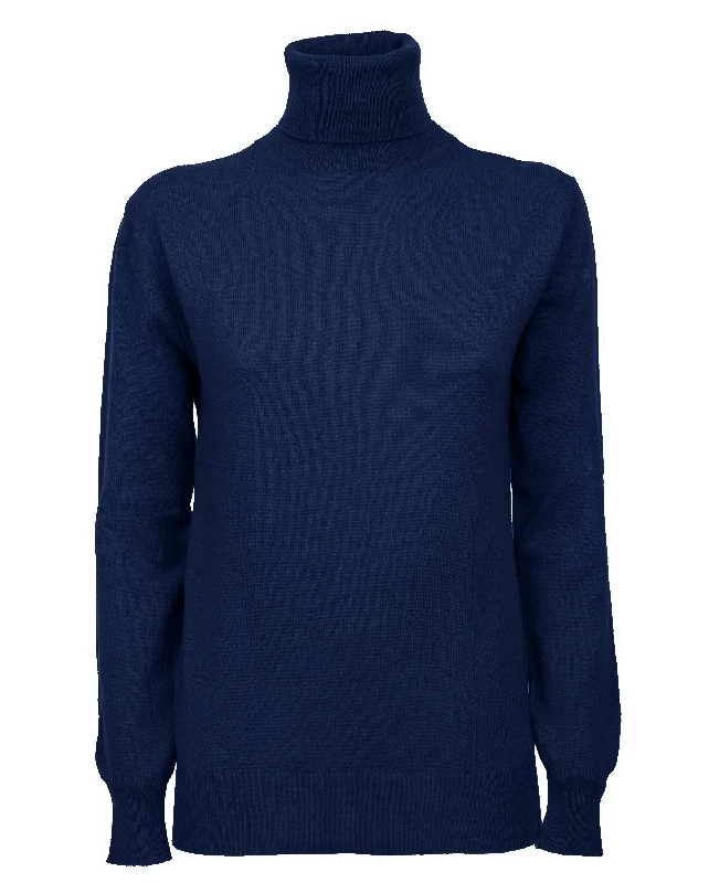 NEW FALL 24 - Women's Pure Cashmere Turtleneck Sweater Melange Blue by Monticelli Cashmere Sporty Women's Athleisure 