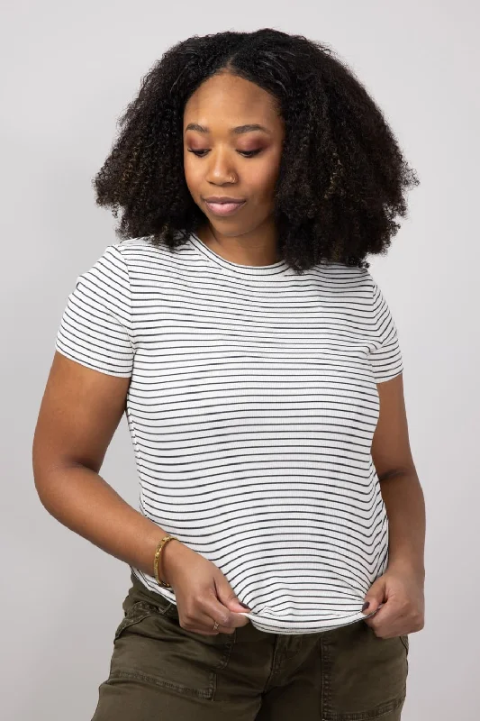 Thread & Supply Annie Striped T-Shirt for Women in Cream Black | T3544BRTS-CREAMBLACK purpose Thread & Supply Annie Striped T-Shirt for Women in Cream Black | T3544BRTS-CREAMBLACK purpose