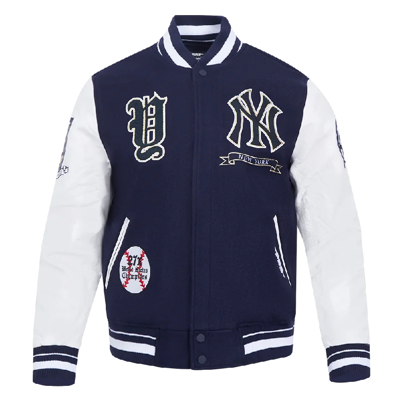 MLB NEW YORK YANKEES PRO PREP WOOL MEN'S VARSITY JACKET (MIDNIGHT NAVY/WHITE)