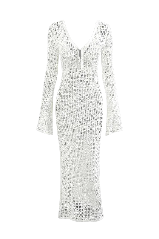 A&A V neck Flare Long sleeved Knitted Maxi Dress