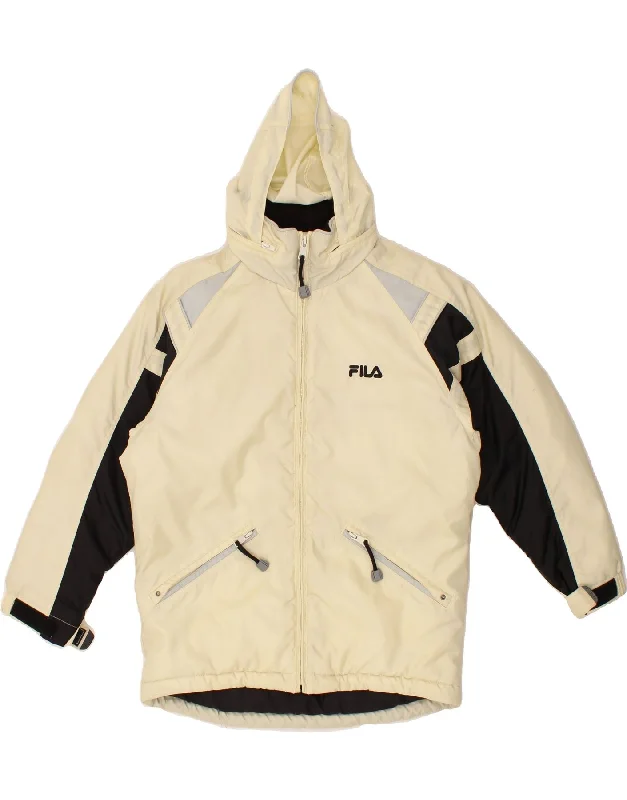 FILA Womens Hooded Windbreaker Jacket UK 14 Medium Beige Colourblock Nylon