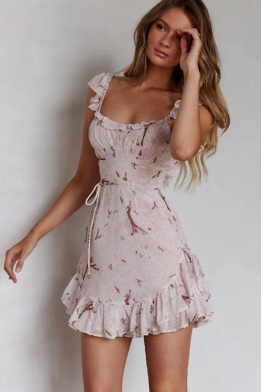Liz Gathered Bust Frill Trim Dress Floral Pink Classic Women's Pin - striped