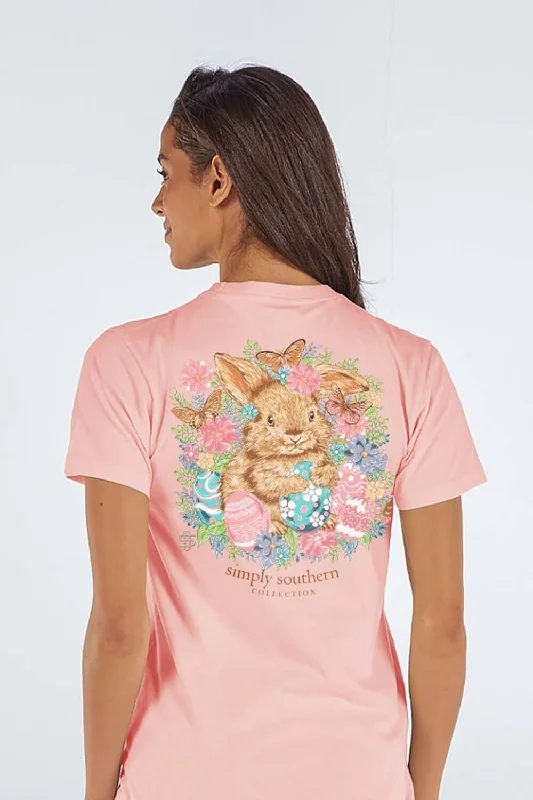 Simply Southern Bunny Flowers T-Shirt for Women in Peach | SS-BUNNY-PEACH Practical Women's Multi - 