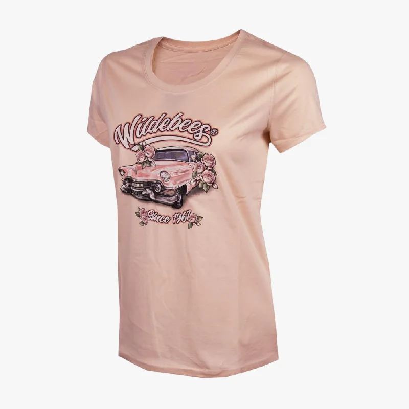 Wildebees Womens Pink Cadillac Short Sleeve Tee Parchment Earthy Women's Hemp - based Wildebees Womens Pink Cadillac Short Sleeve Tee Parchment Earthy Women's Hemp - based