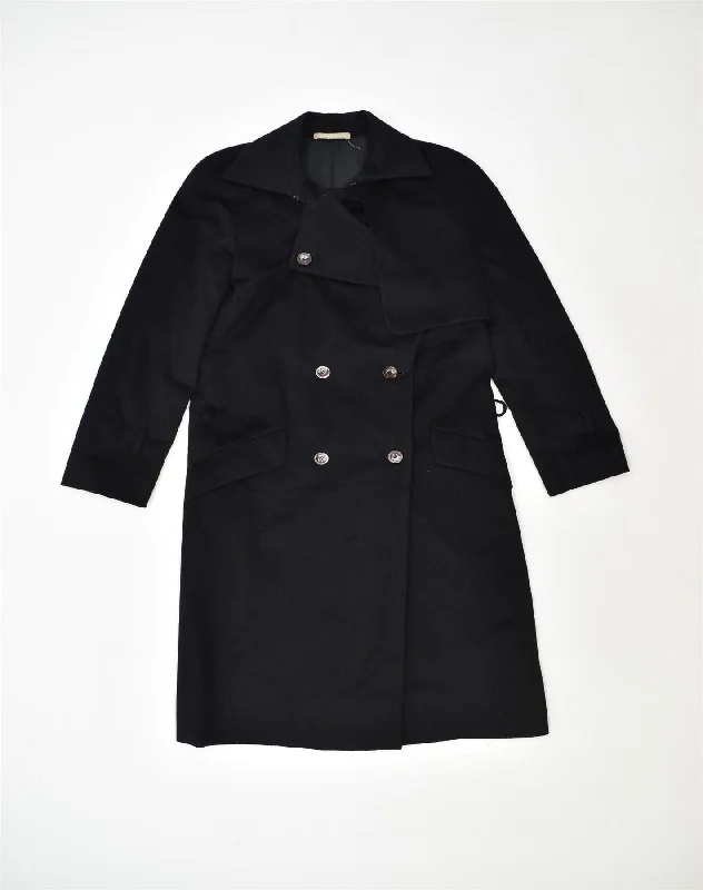 NINA RICCI Womens Double Breasted Coat UK 12  Medium Black Wool Dapper Women's Bow - adorned