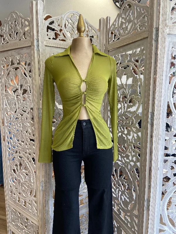 Green Sheer Button Blouse