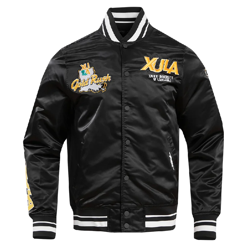 NCAA XAVIER UNIVERSITY OF LOUISIANA HOMECOMING RIB MEN'S SATIN JACKET (BLACK)