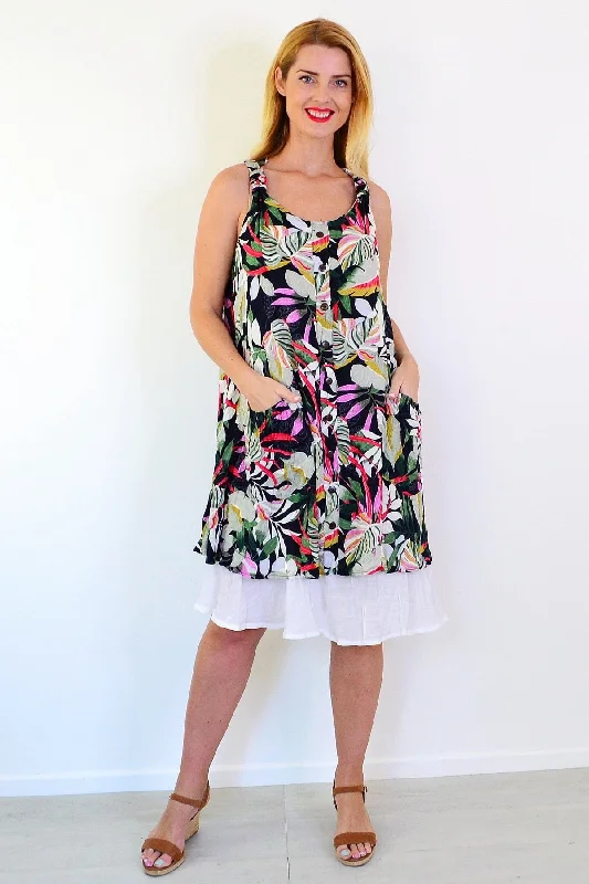 Tropical Forest Leaf Crinkle Tunic Dress