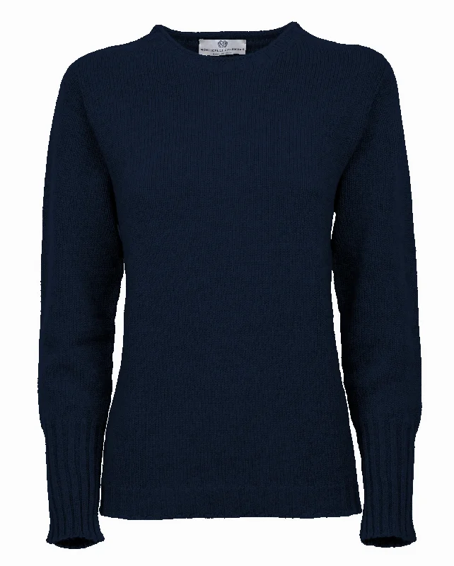 NEW FALL 24 - Women's Pure Cashmere Crew Neck Sweater Night Blue by Monticelli Cashmere performance