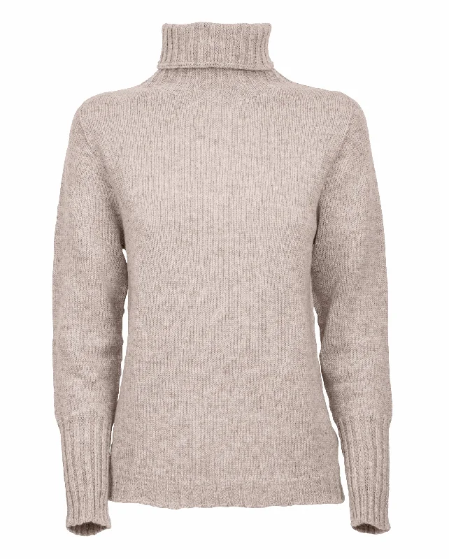 NEW FALL 24 - Women's Classic Cashmere Turtleneck Sweater Beige by Monticelli Cashmere Relaxed Women's 