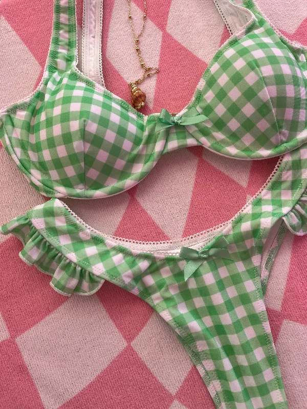 Green Gingham Extra Support Bikini Top