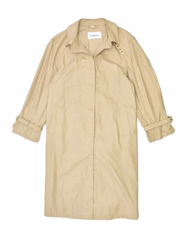 VINTAGE Womens Overcoat IT 50 XL Beige Cotton Sharp Women's Italian