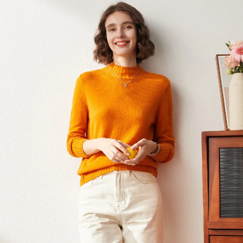 100% Cashmere Mock Neck Knit Sweater Traditional Women's 