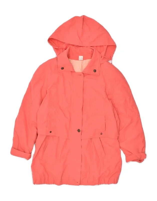 VINTAGE Womens Oversized Hooded Parka Jacket UK 12 Medium Orange Polyester Feminine Women's Style 